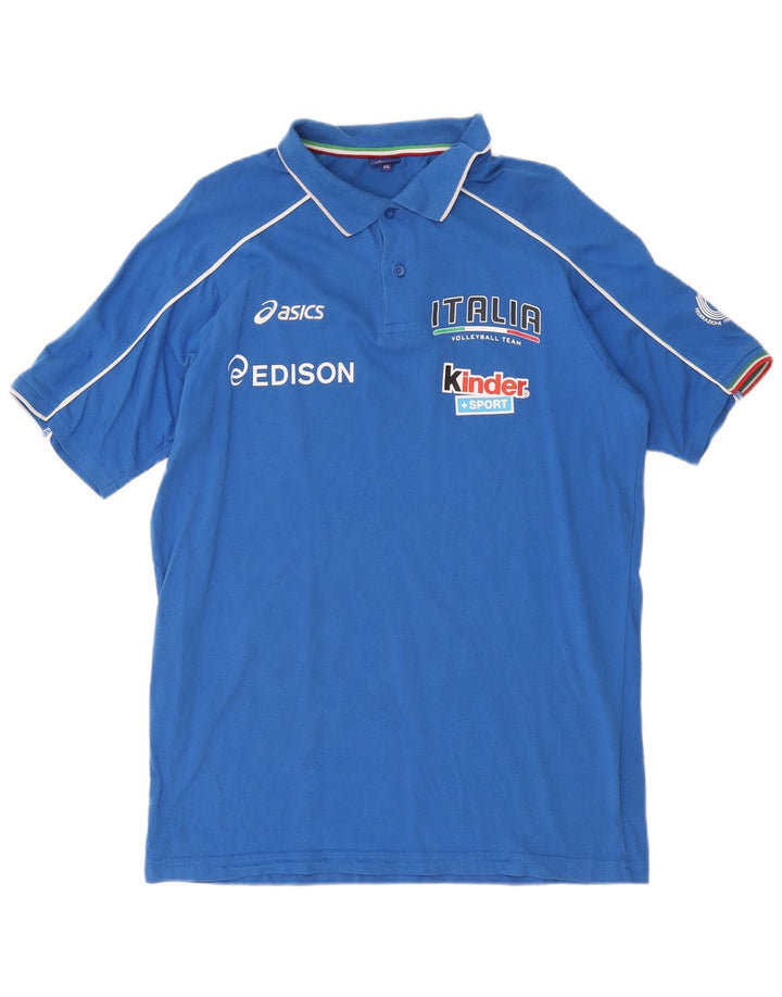 Asics Polo graphique Italia 2XL homme bleu coton