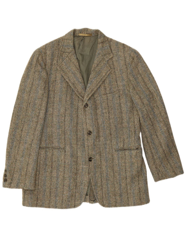 Harris Tweed Veste blazer à 3 boutons pour homme UK 38 Kaki moyen à chevrons