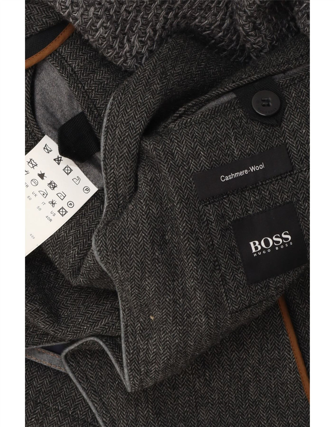 HUGO BOSS Veste Blazer 3 Boutons Homme EU 50 Grand Gris Chevrons