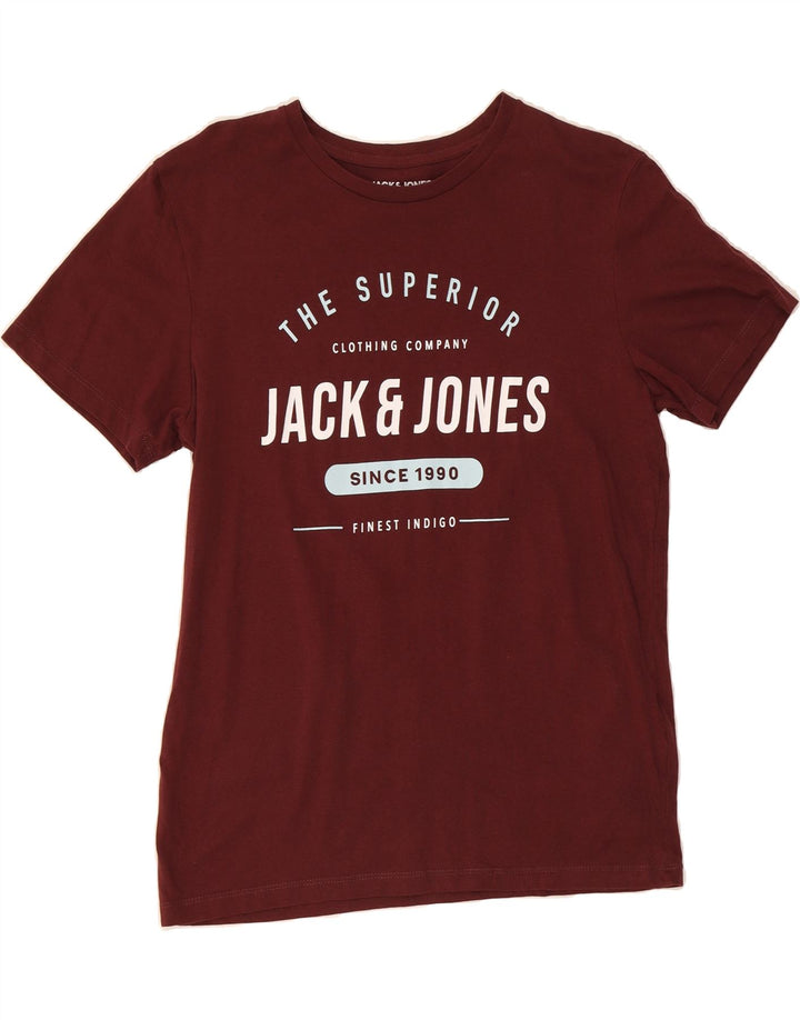 JACK & JONES Mens Graphic T-Shirt Top Medium Maroon Cotton Vintage Jack & Jones and Second-Hand Jack & Jones from Messina Hembry 