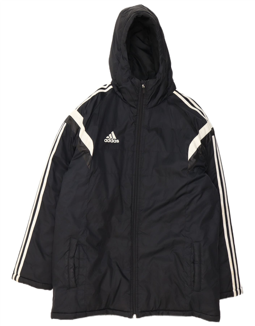 Adidas Veste rembourrée à capuche pour homme UK 42 XL Noir Colorblock Polyester