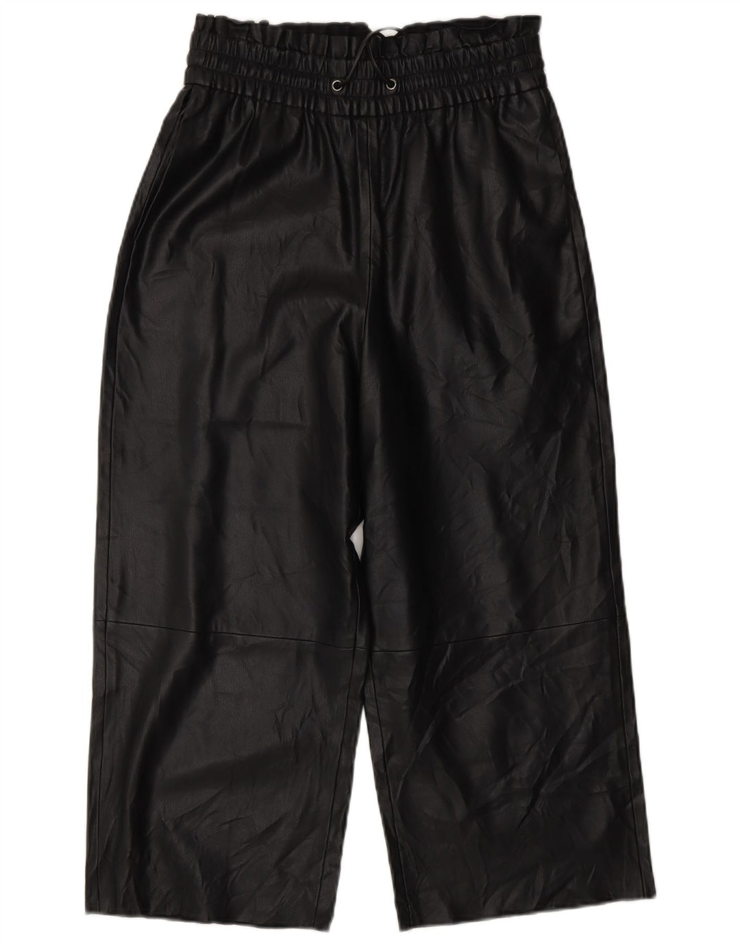 ZARA Pantalon court en similicuir à jambe large pour femme XS W25 L20 Noir