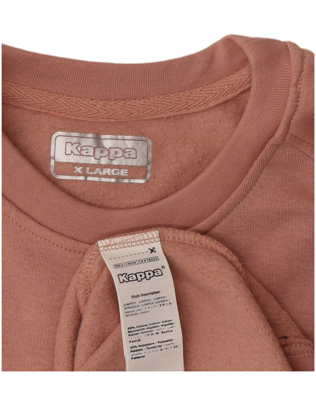 Kappa Sweatshirt Jumper XL Rose Coton Homme
