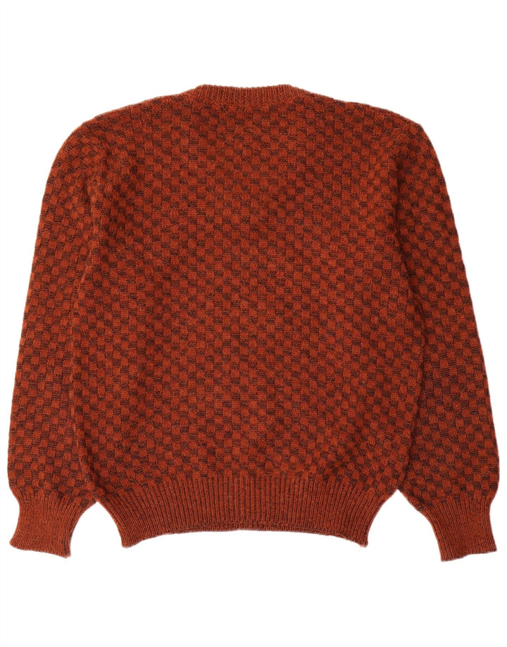 vintage Mens V-Col Jumper Pull Petit Marron Géométrique