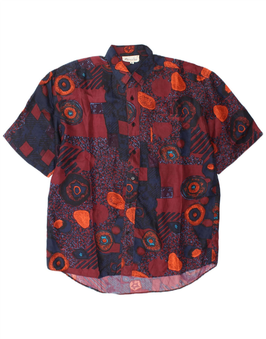 Chemise à manches courtes Vintage pour hommes, soie géométrique multicolore moyenne