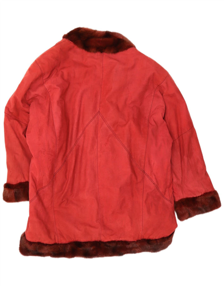 VINTAGE Manteau surdimensionné en daim ouvert pour femme IT 44 Cuir rouge moyen