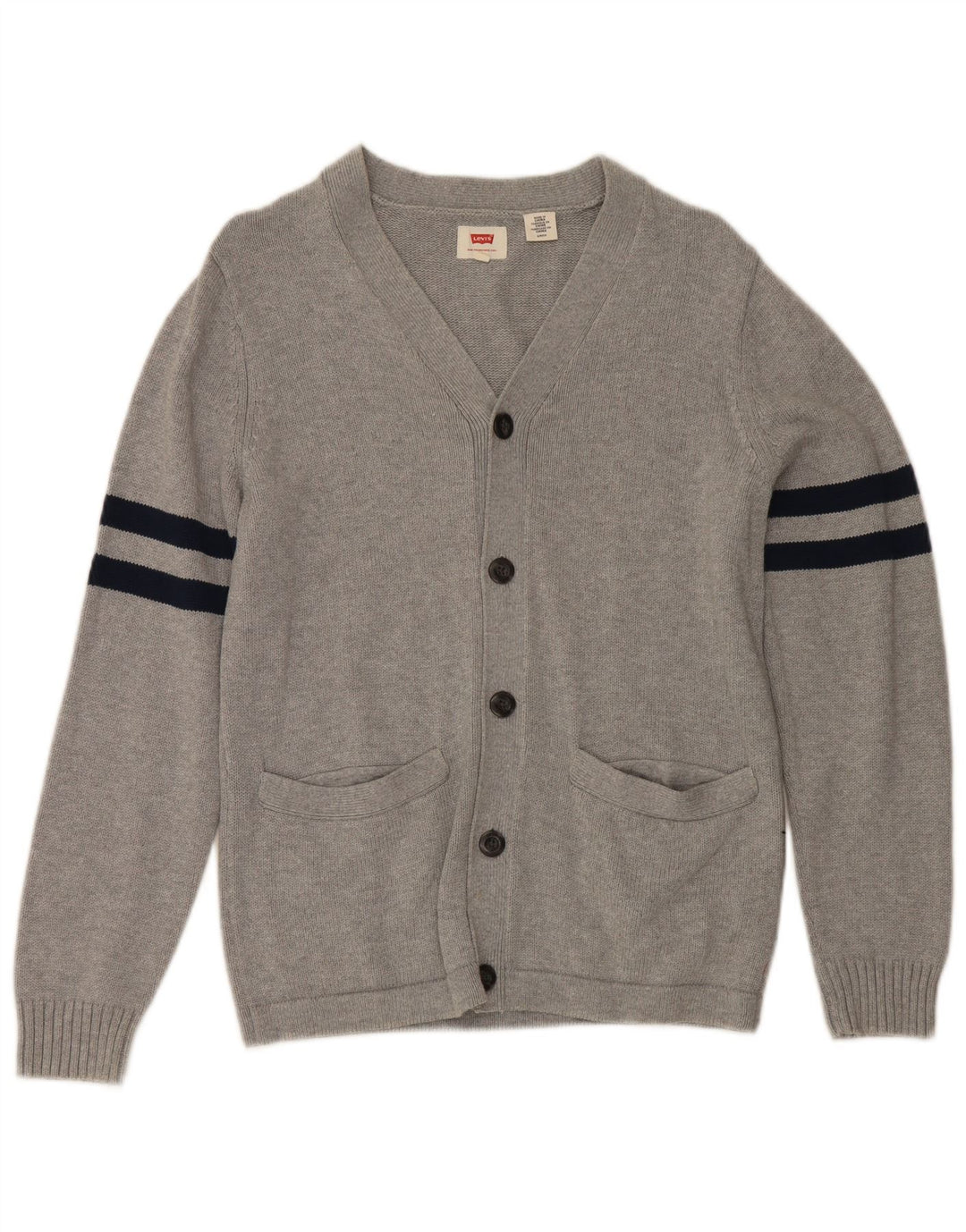 Levi's Cardigan Sweater Small Homme Gris Rayé Coton