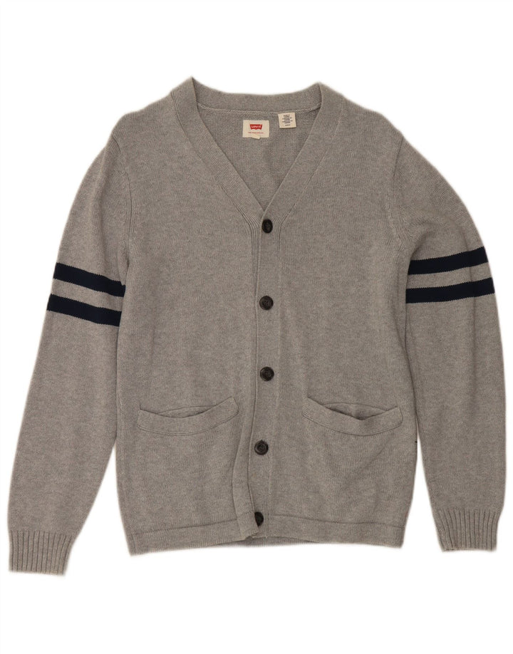 Levi's Cardigan Sweater Small Homme Gris Rayé Coton