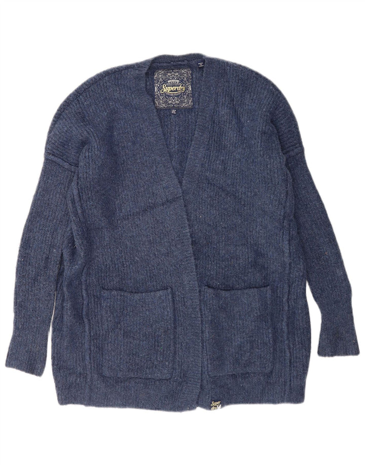 Superdry Femme Cardigan Oversize Pull UK 10 Petit Bleu Acrylique