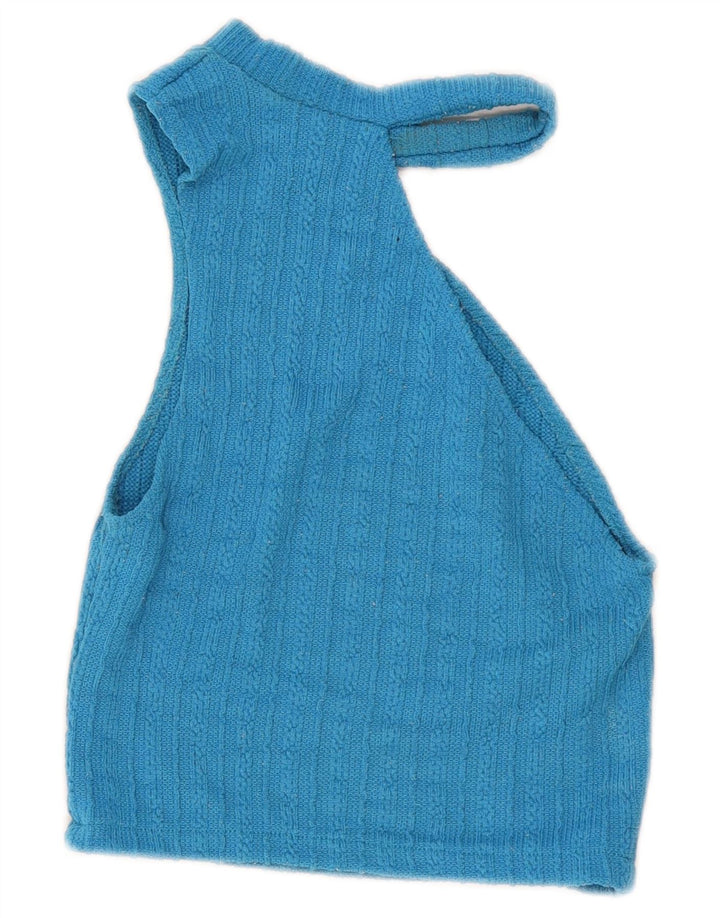 Zara Femmes Crop Oversize Une Épaule Top UK 10 Petit Bleu