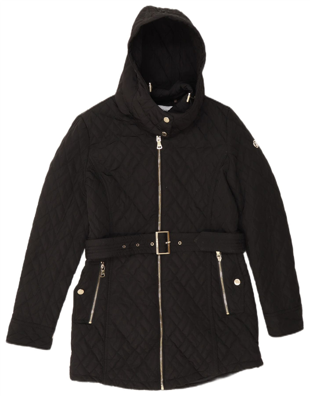 Calvin Klein Pardessus matelassé à capuche pour femme UK 10 Petit Noir Polyester