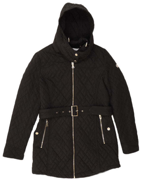 Calvin Klein Pardessus matelassé à capuche pour femme UK 10 Petit Noir Polyester