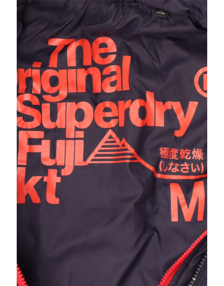 Superdry Veste matelassée à capuche pour femme UK 12 Medium Navy Blue Nylon