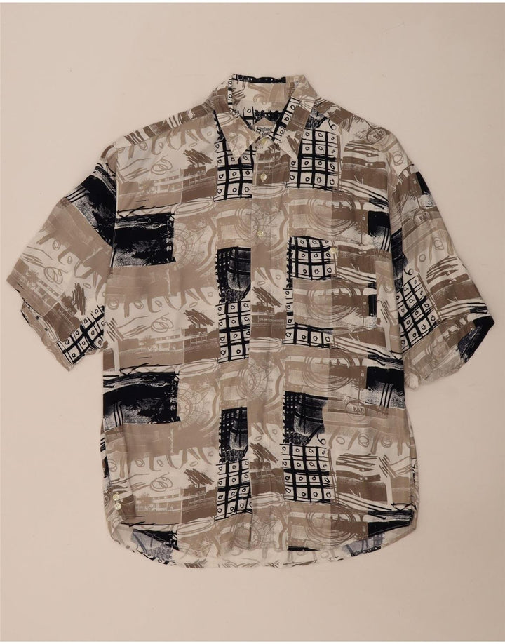 Chemise à manches courtes homme vintage grand patchwork beige