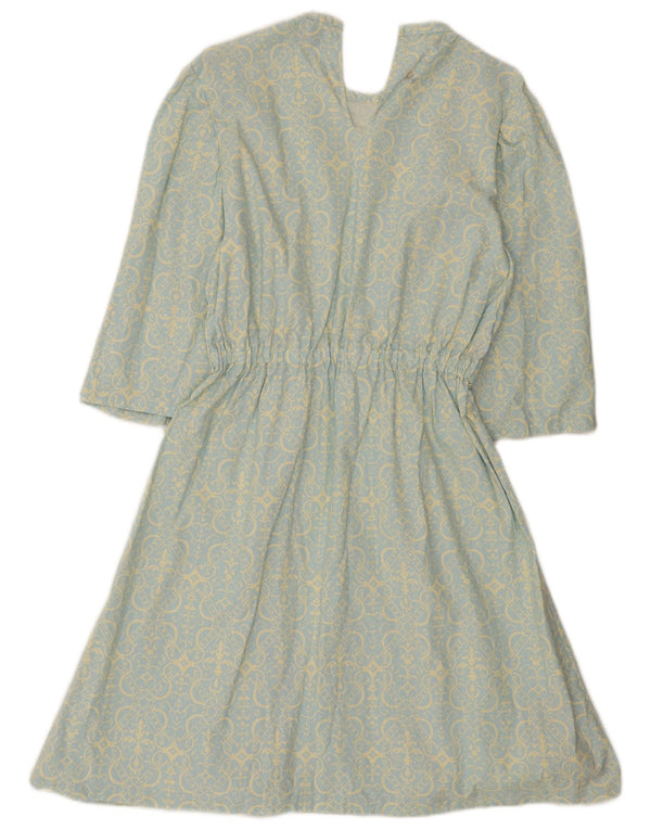 vintage Femmes 3/4 Manches A-Line Robe UK 12 Moyen Bleu Floral