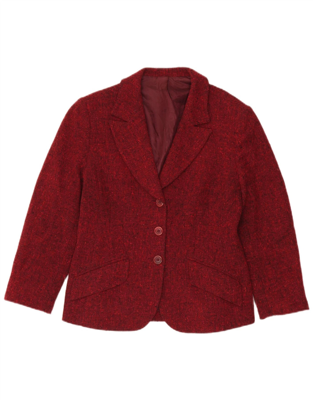 Hobbs Veste Blazer 3 Boutons Femme UK 12 Laine Mouchetée Bordeaux Moyen