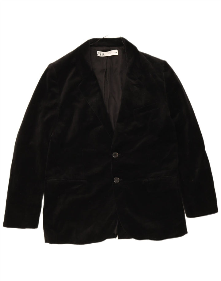 Zara Veste blazer en velours à 2 boutons pour homme UK 38 en coton noir moyen