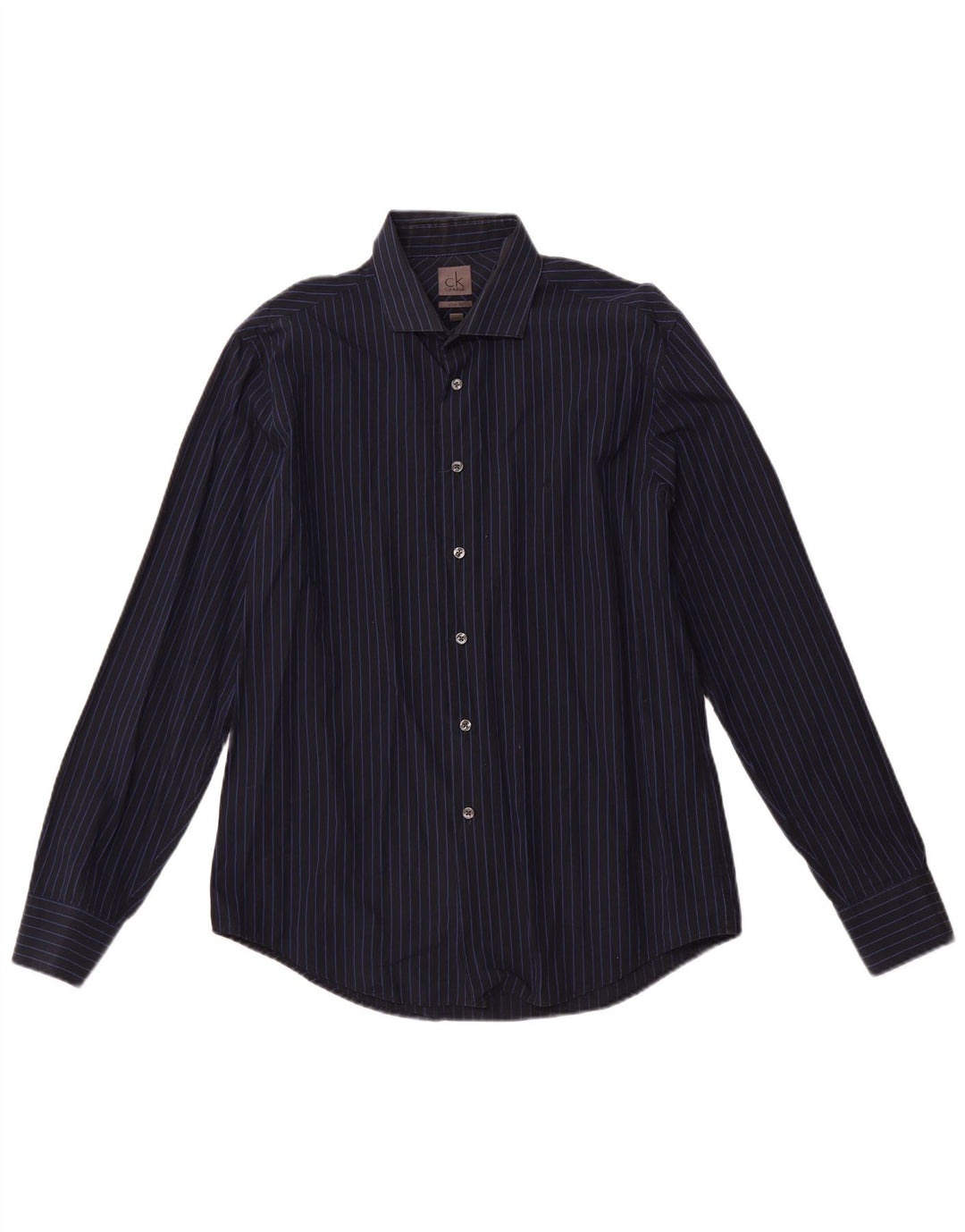 CALVIN KLEIN Chemise Slim Fit Homme Taille 16 41 Grand Coton Rayé Bleu Marine