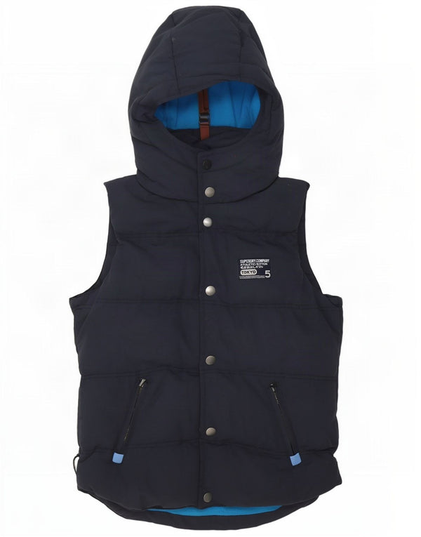 Superdry Gilet matelassé à capuche graphique pour hommes UK 38 Medium Navy Blue Nylon