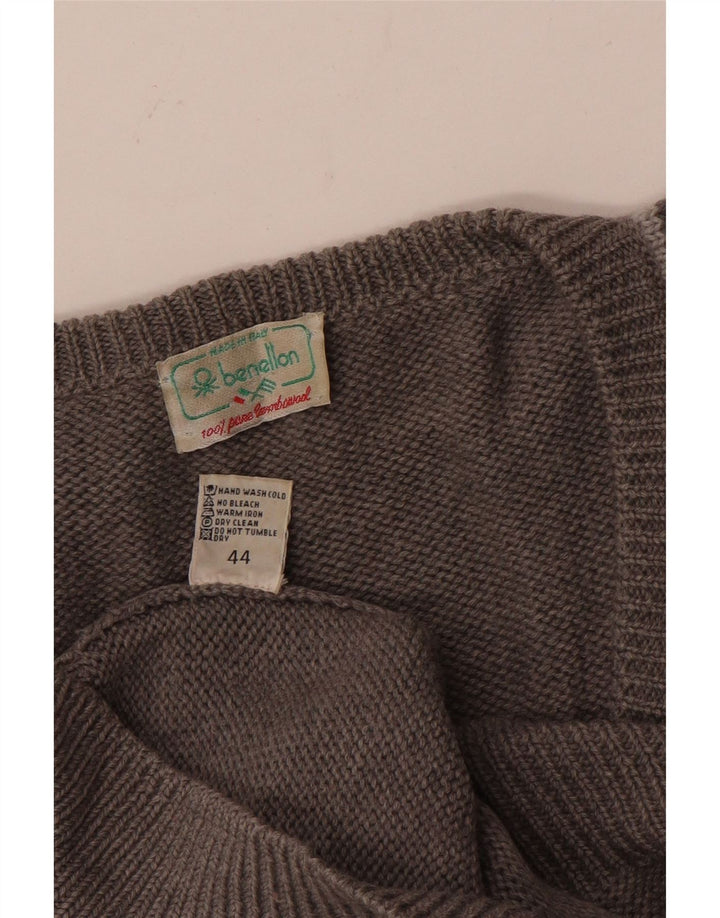 BENETTON Pull col V Femme IT 44 Gris Moyen Argyle/Diamant