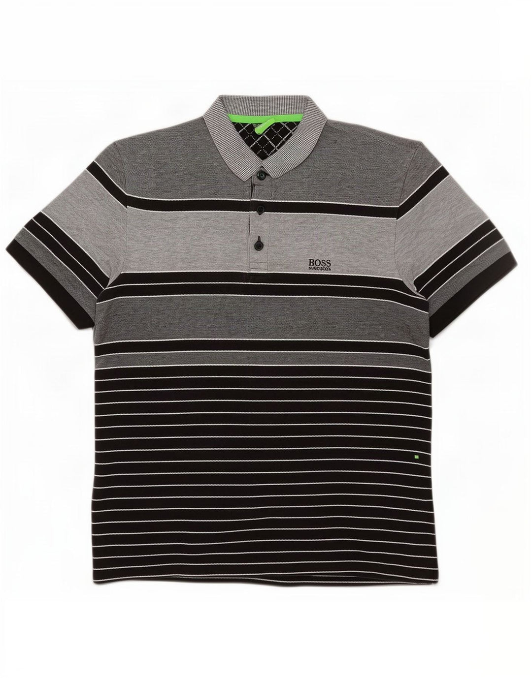 Hugo Boss Mens Polo Shirt Large Grey Striped Cotton