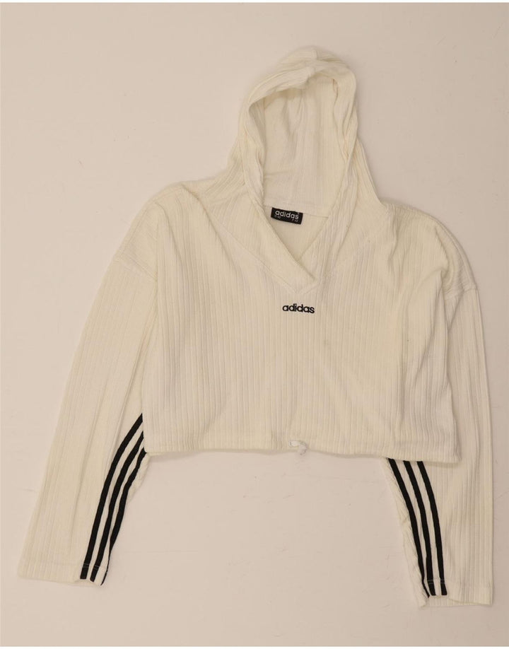 ADIDAS Womens Oversized Hooded Crop Top Long Sleeve UK 12 Medium White Vintage Adidas and Second-Hand Adidas from Messina Hembry 