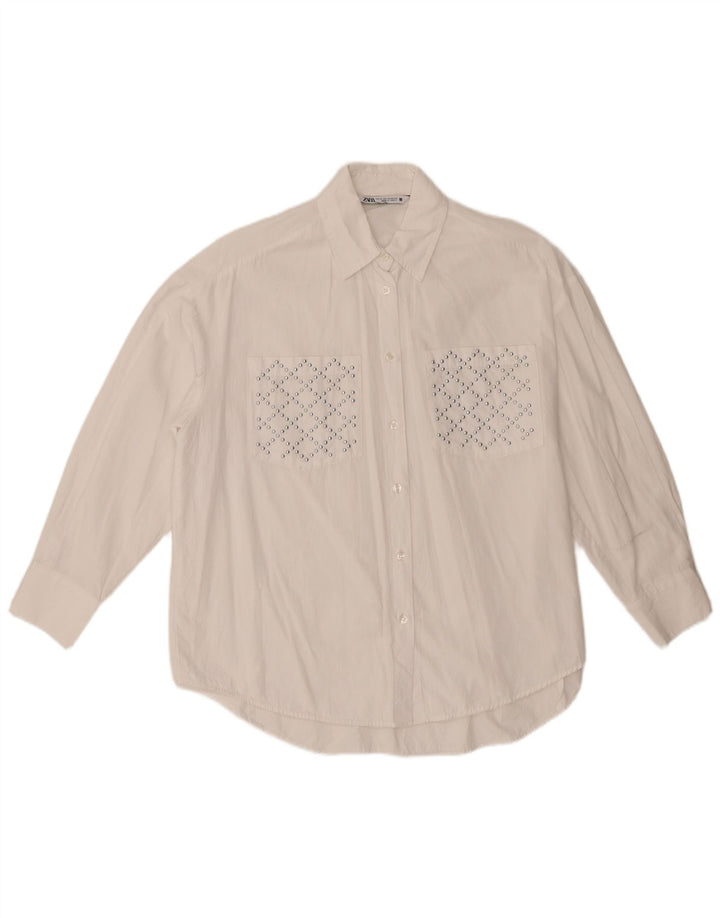 Zara Femme Chemise Oversize UK 6 XS Coton Blanc