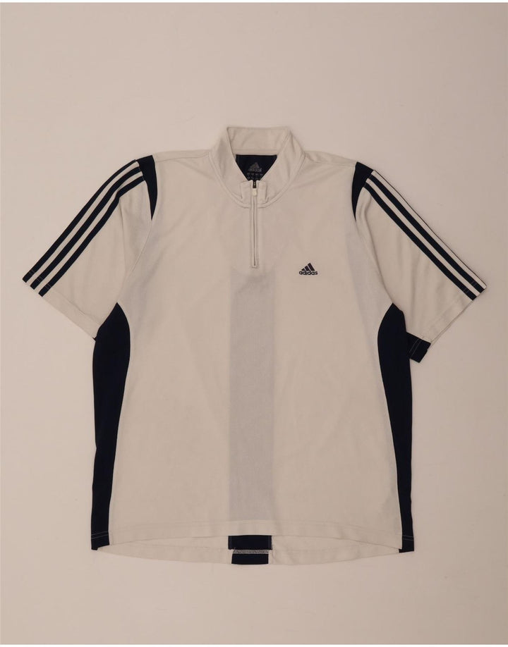 Adidas T-shirt à col zippé pour homme Large Blanc Colorblock Polyester