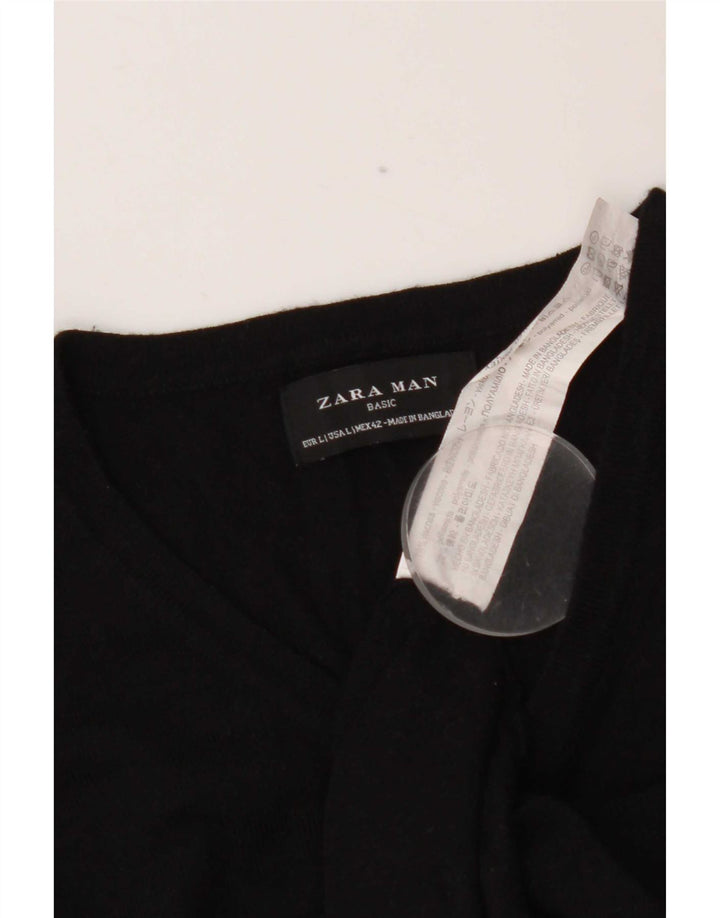 Zara Pull Col V Homme Large Noir Viscose