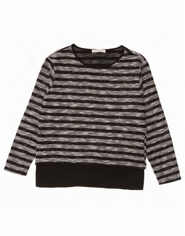 Oasis Haut à manches longues pour femme UK 12 Polyester rayé noir moyen