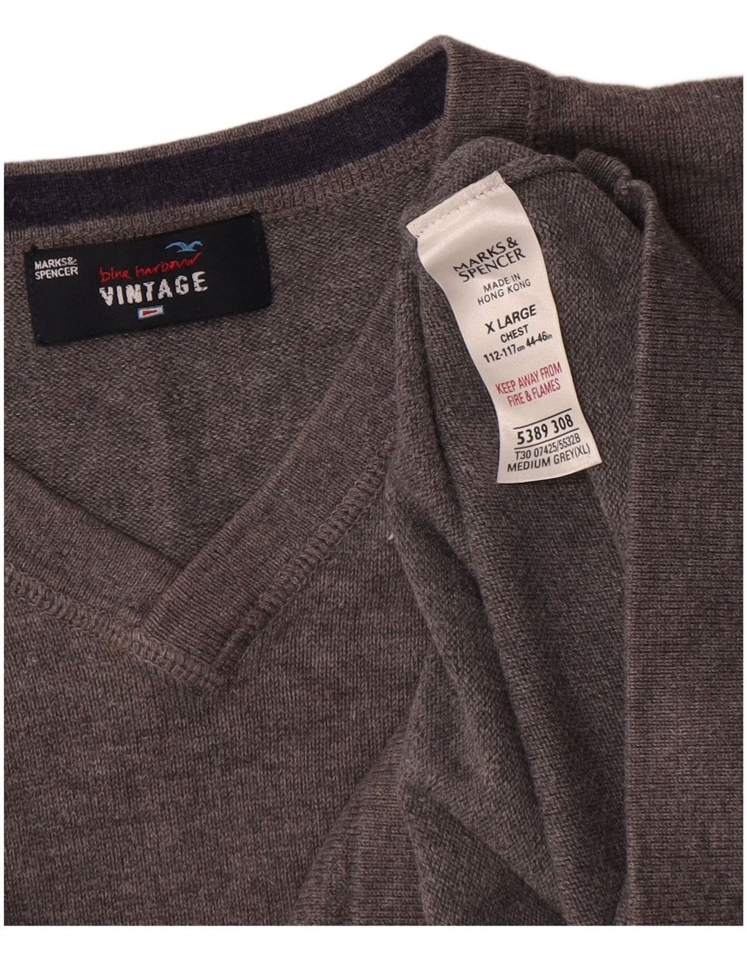 Marks & Spencer Pull col V pour homme XL Gris Coton
