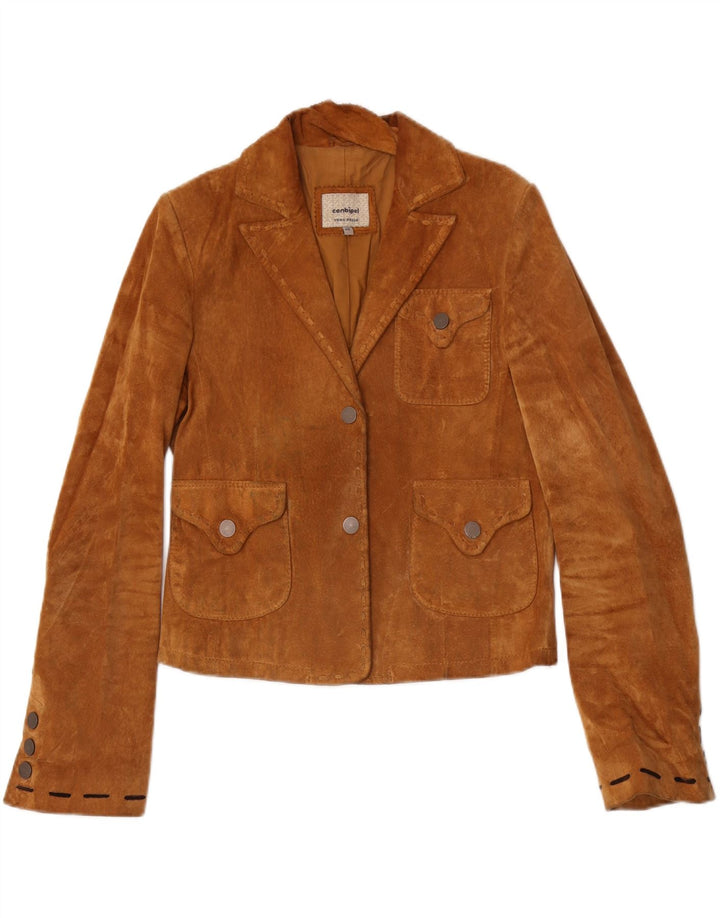 Conbipel Veste Courte En Daim Femme IT 46 Grand Cuir Floral Marron