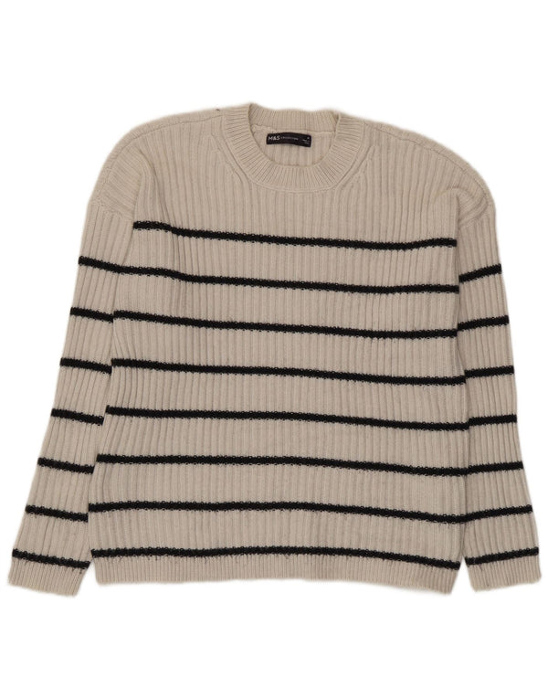 Marks & Spencer Pull ras du cou pour femme UK 14 Beige moyen rayé