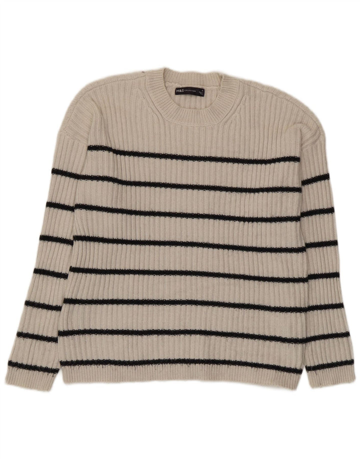 Marks & Spencer Pull ras du cou pour femme UK 14 Beige moyen rayé