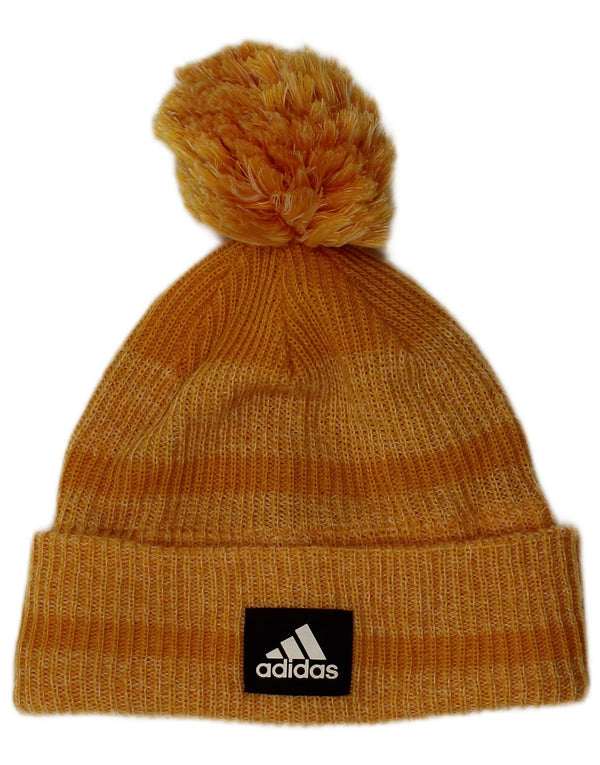 Adidas Bonnet à pompon en tricot pour femme Taille unique Jaune Rayé Acrylique