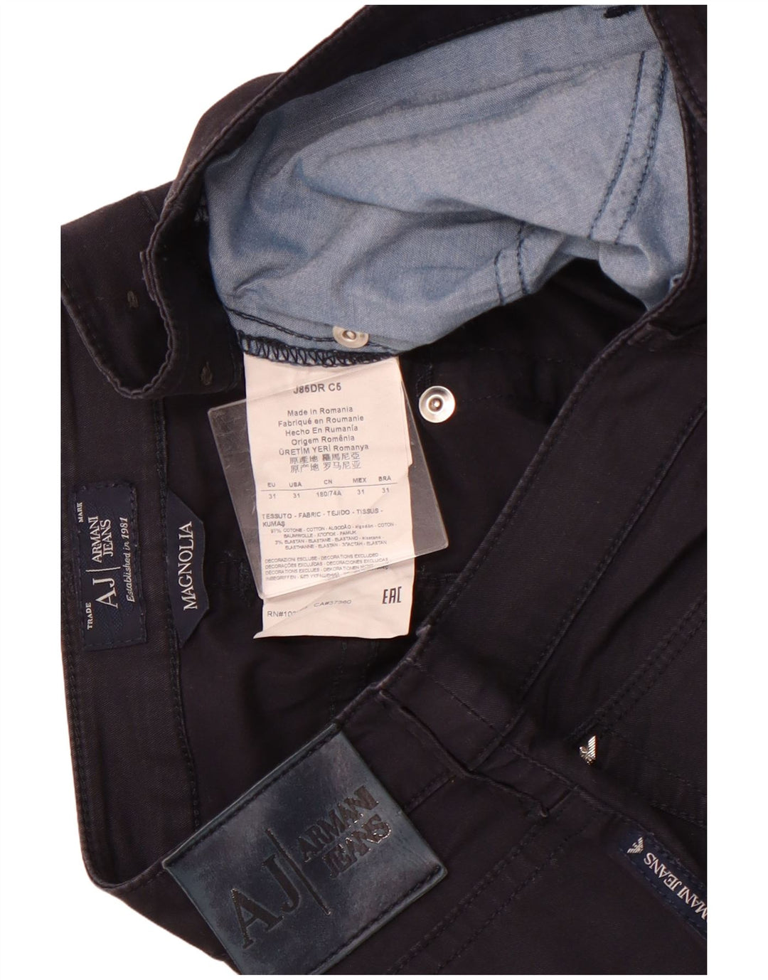 ARMANI Femme Magnolia Pantalon Droit Décontracté W31 L28 Bleu Marine Coton