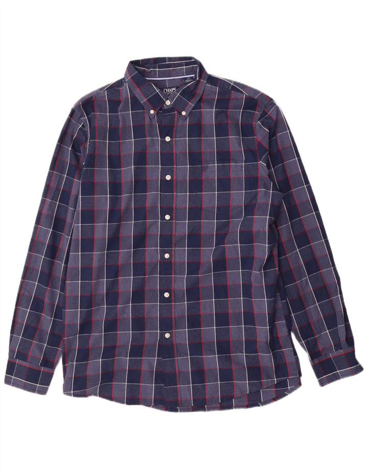 Chaps Chemise Homme Facile d'entretien Grand Carreau Bleu Marine en Coton