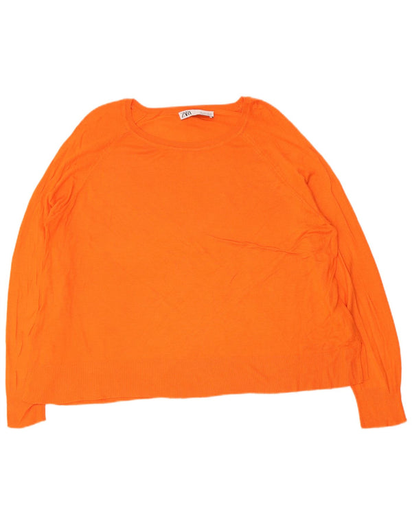 Zara Pull col bateau pour femme UK 16 Large Orange Viscose