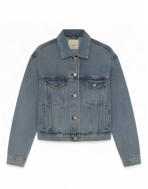 Zara Womens Crop Denim Jacket UK 6 XS Bleu Coton