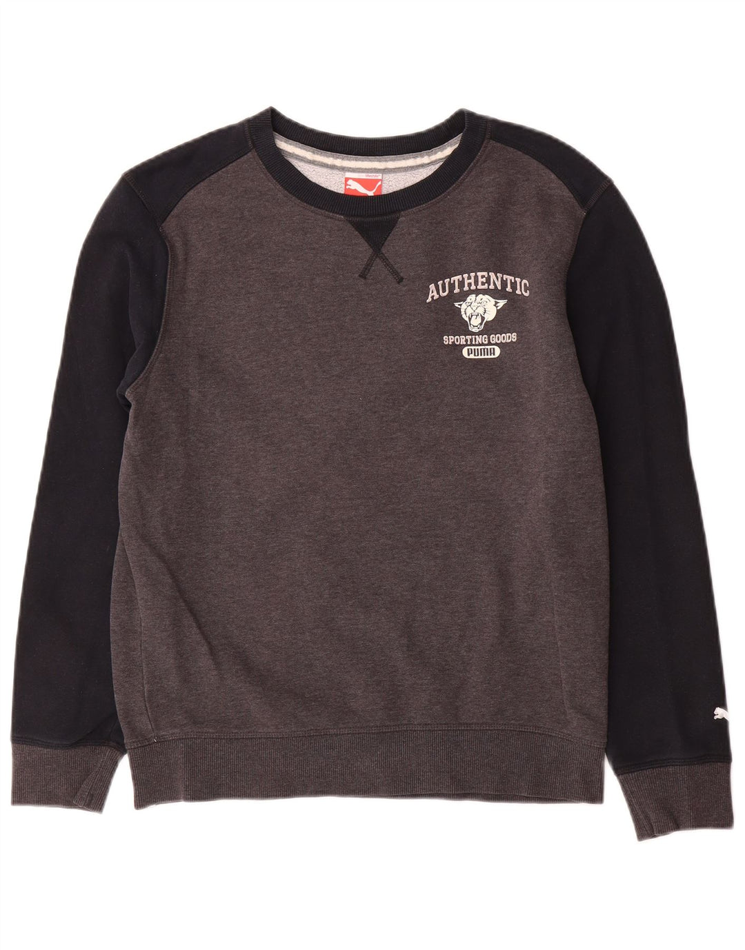Puma Sweat-shirt graphique pour homme en coton color block Small Gris