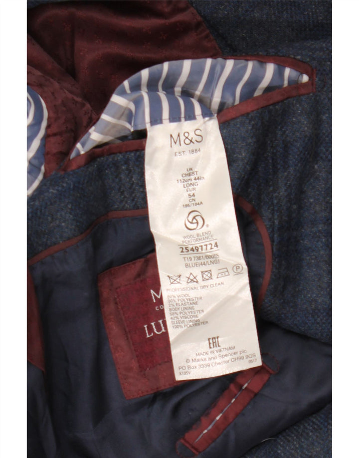 Marks & Spencer Veste blazer à 2 boutons pour homme UK 44 2XL Bleu à carreaux en laine