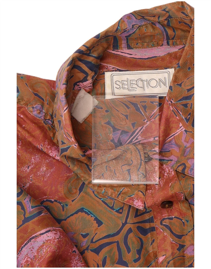 Chemise à motif abstrait vintage pour hommes XL Soie orange
