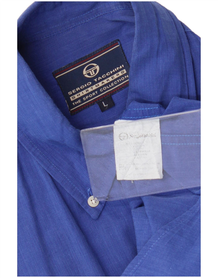 Sergio Tacchini Chemise à manches courtes pour hommes en coton bleu moyen