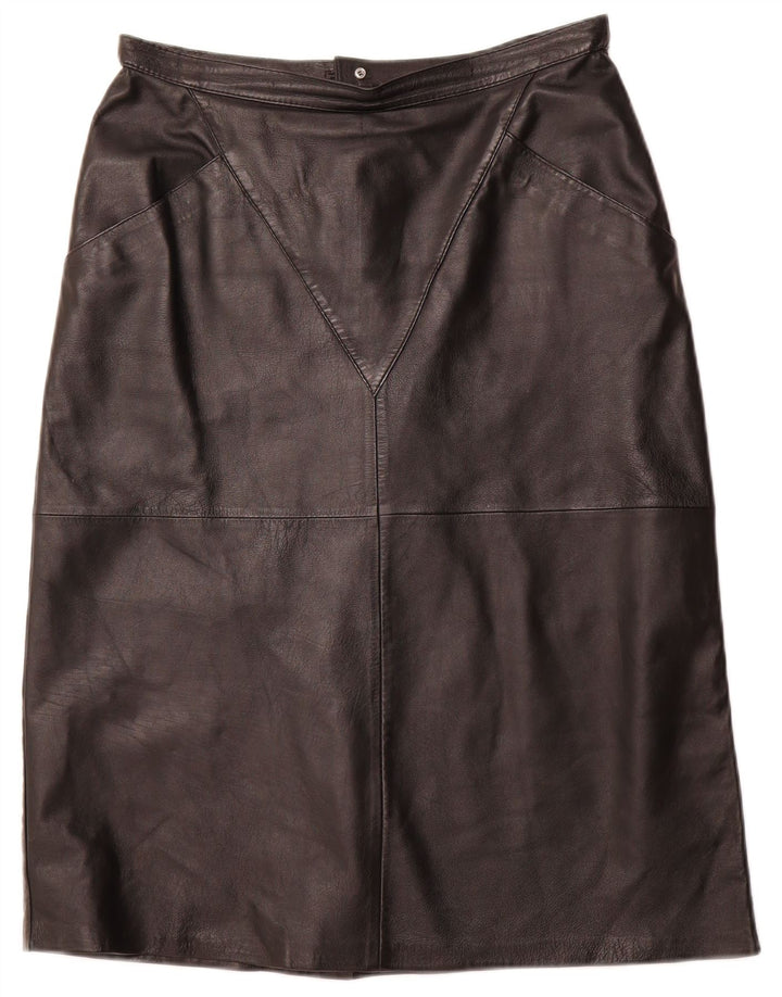 VINTAGE Jupe en cuir femme IT 44 Medium W32 Noir