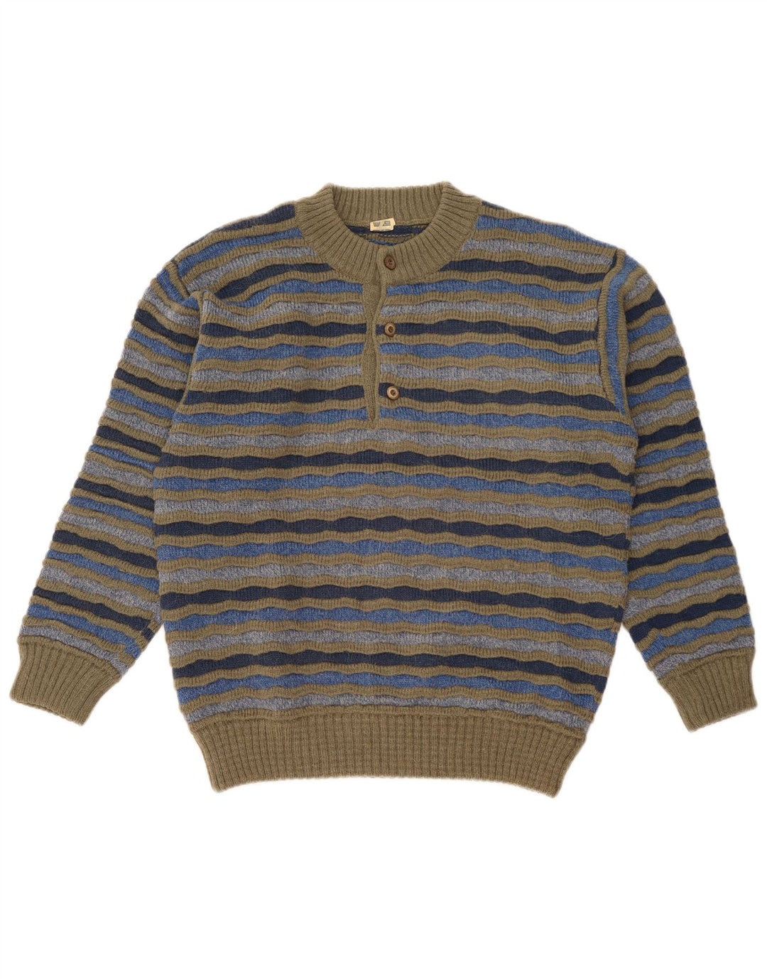 vintage Mens Button Neck Jumper Sweater IT 48 Moyen Multicolore Rayé