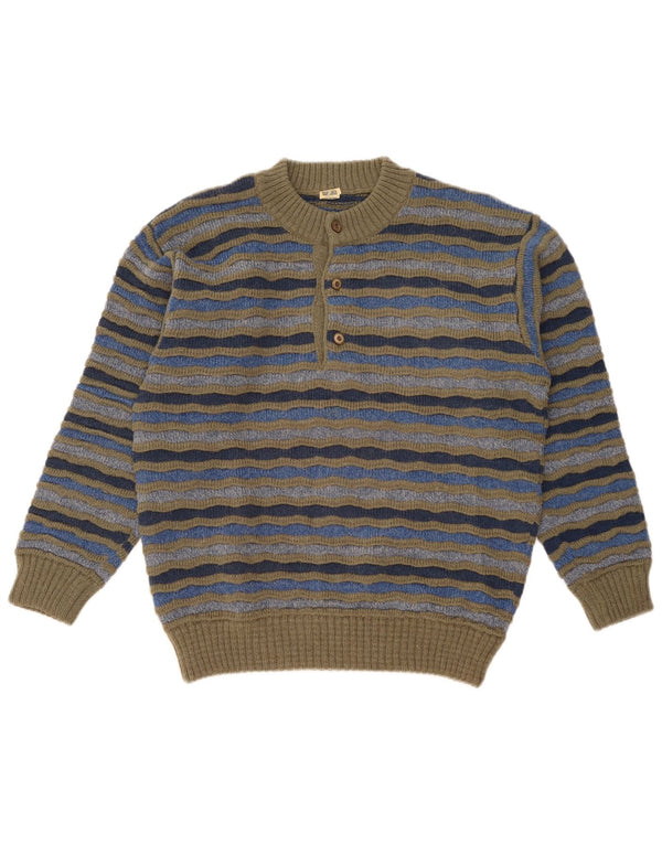 vintage Mens Button Neck Jumper Sweater IT 48 Moyen Multicolore Rayé