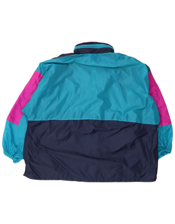Veste de pluie à capuche femme vintage UK 16 Grand colorblock bleu marine