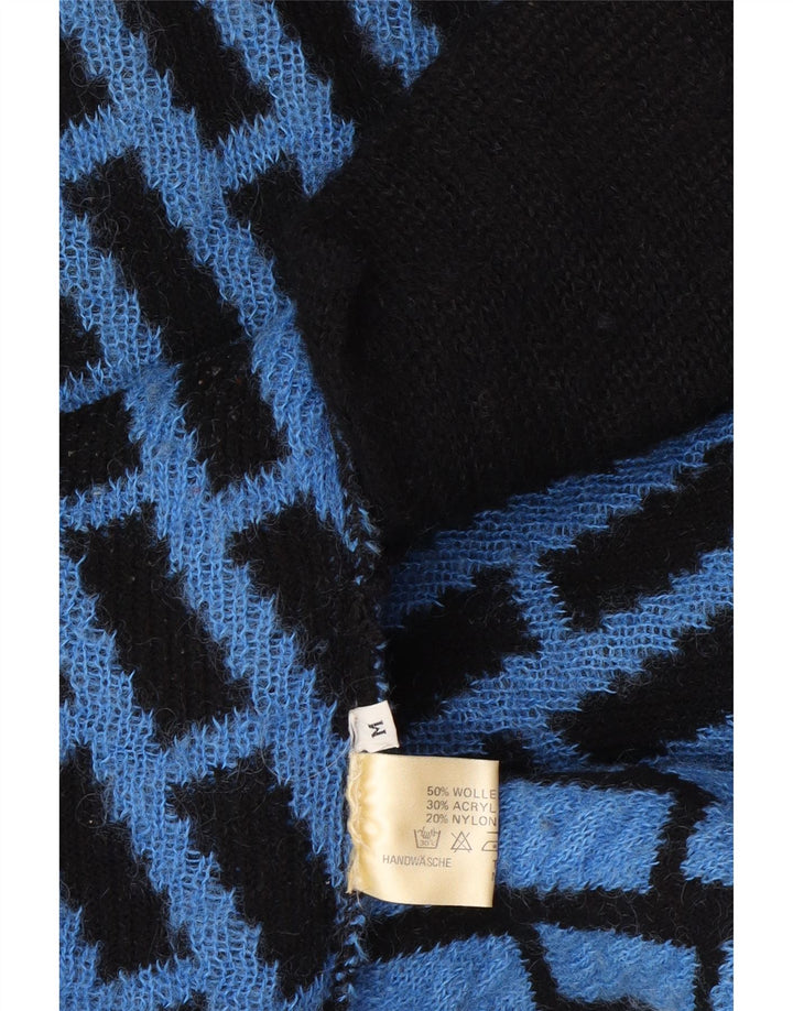 vintage Femmes Longline Oversize Cardigan Pull UK 14 Moyen Bleu Check