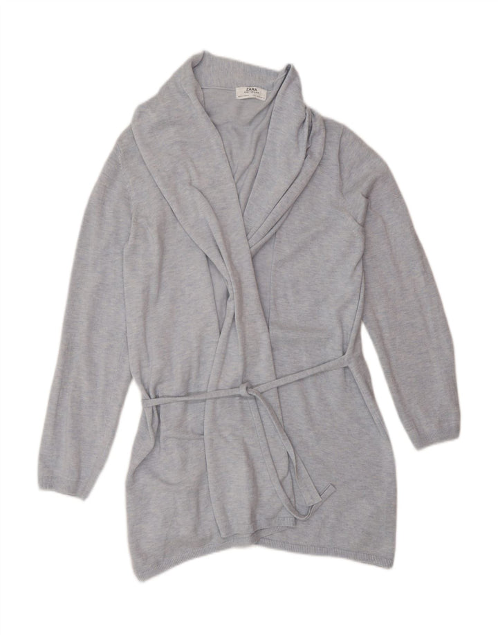 Zara Cardigan long pour femme en viscose bleu moyen UK 44