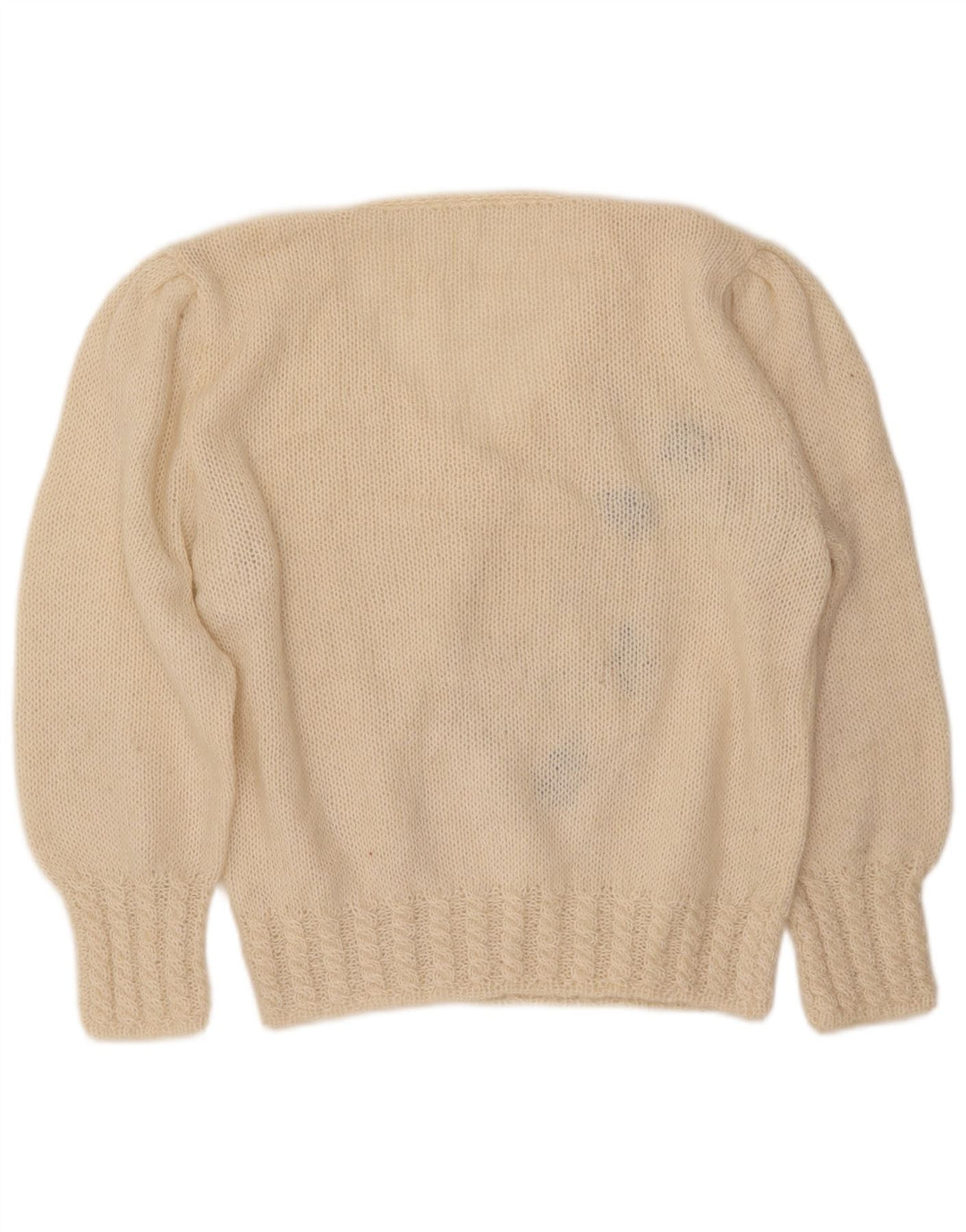 VINTAGE Femme V-Col Jumper Pull UK 16 Grand Off White Floral